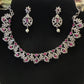 Attractive American Diamond Pink Stone Necklace With Earrings