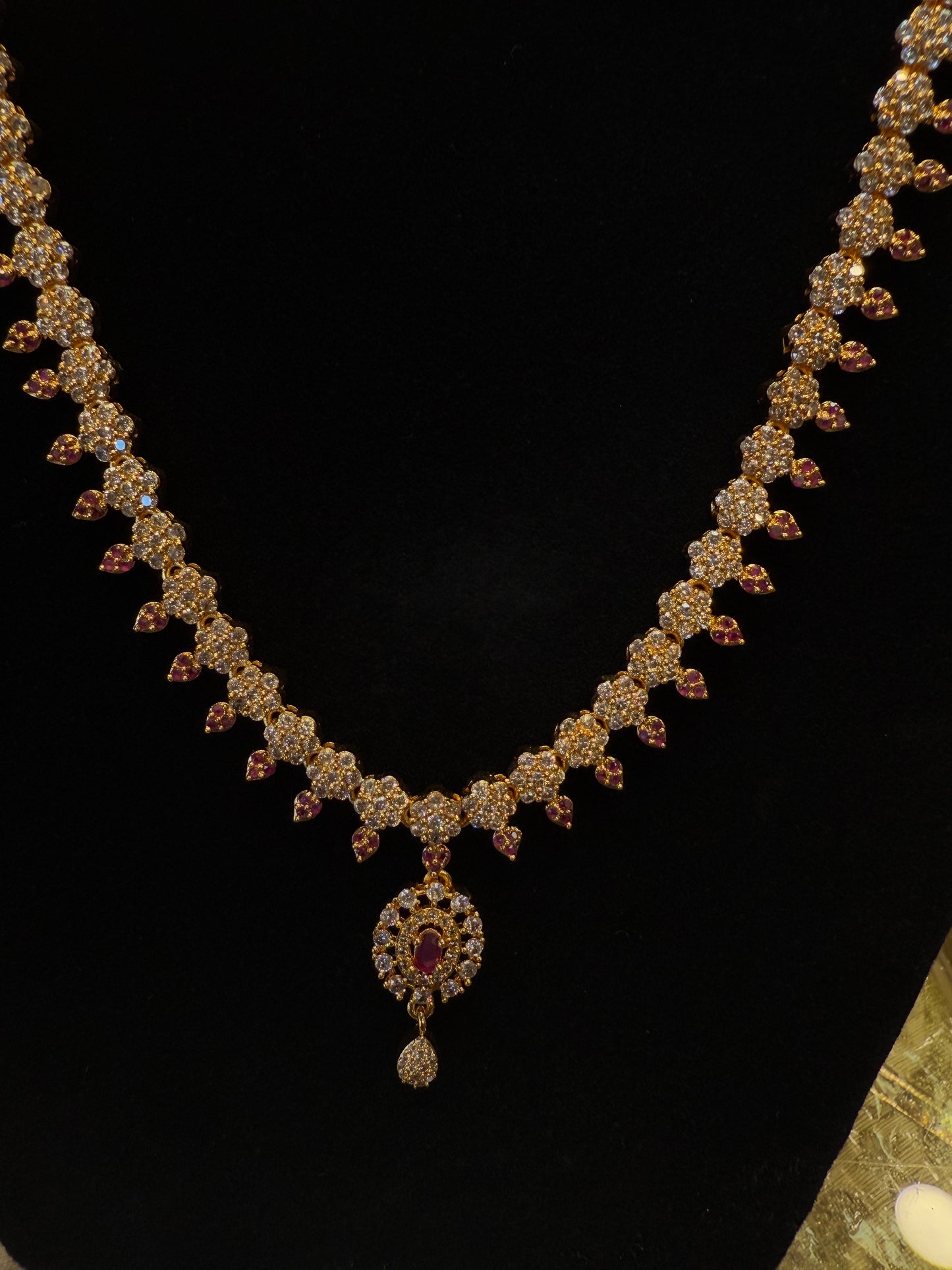 Awesome Gold Plated Necklace with Pink And White Stones For Women