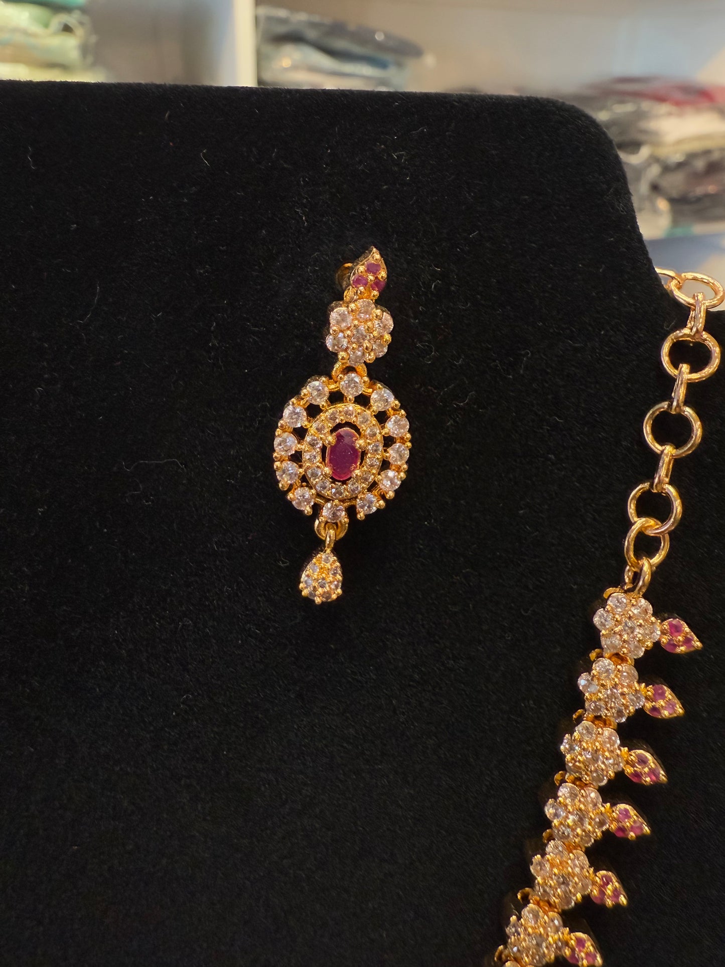 Awesome Gold Plated Necklace with Pink And White Stones For Women