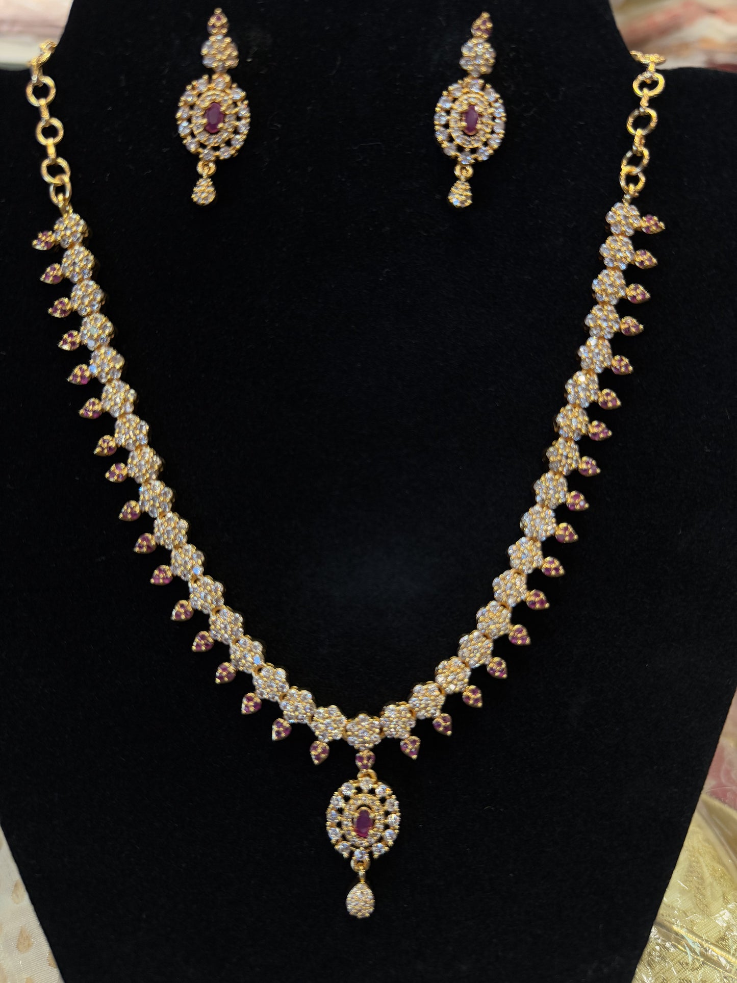 Awesome Gold Plated Necklace with Pink And White Stones For Women