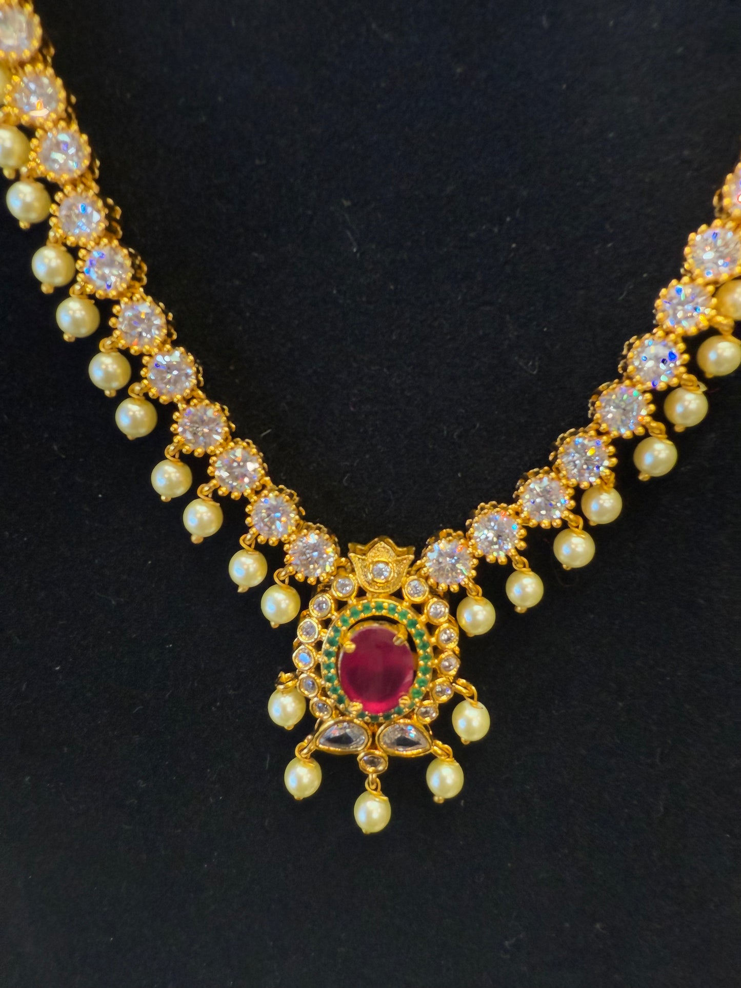 Awesome Gold Plated Necklace with Hot Pink And White Stones For Women