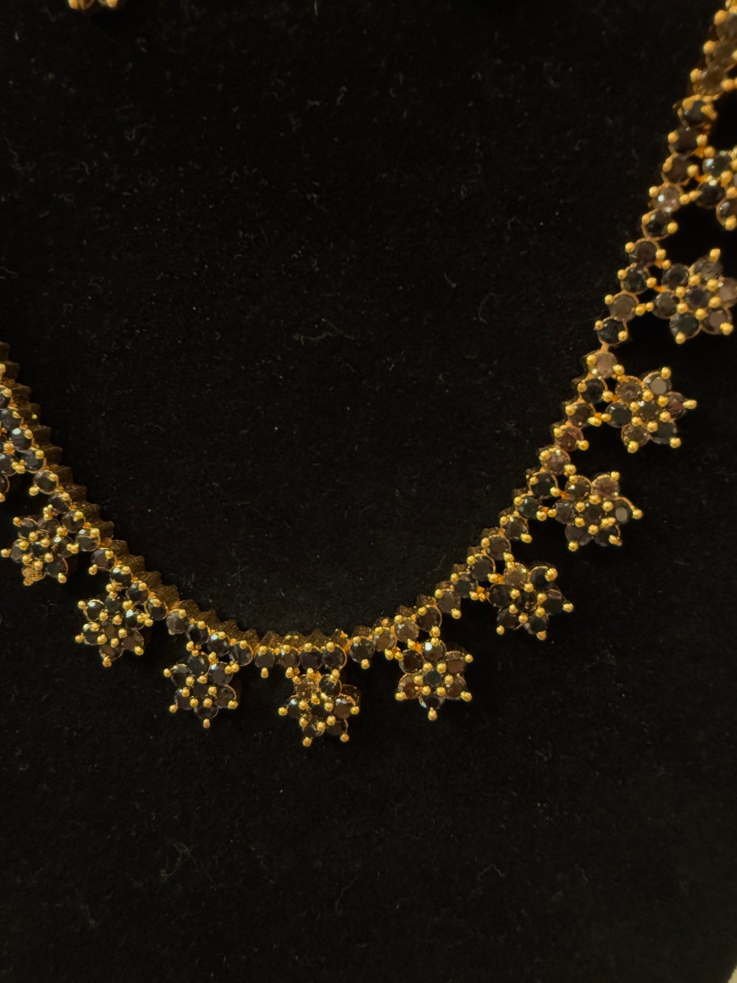 Sparkling Black Stone Design Gold Plated Necklace With Earrings