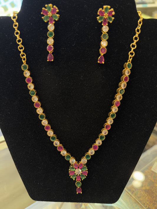 Alluring Multi Colored Premium Gold Plated Necklace With Earrings