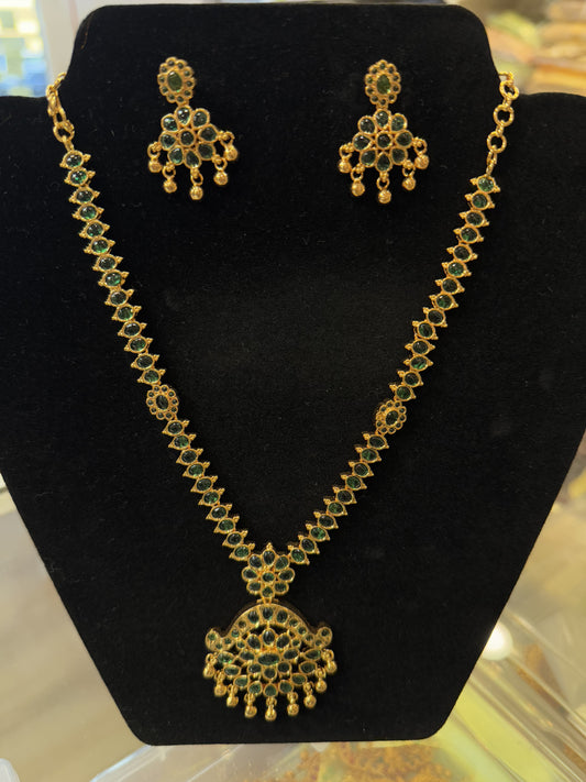 Awesome Gold Plated Necklace with Green Stones For Women