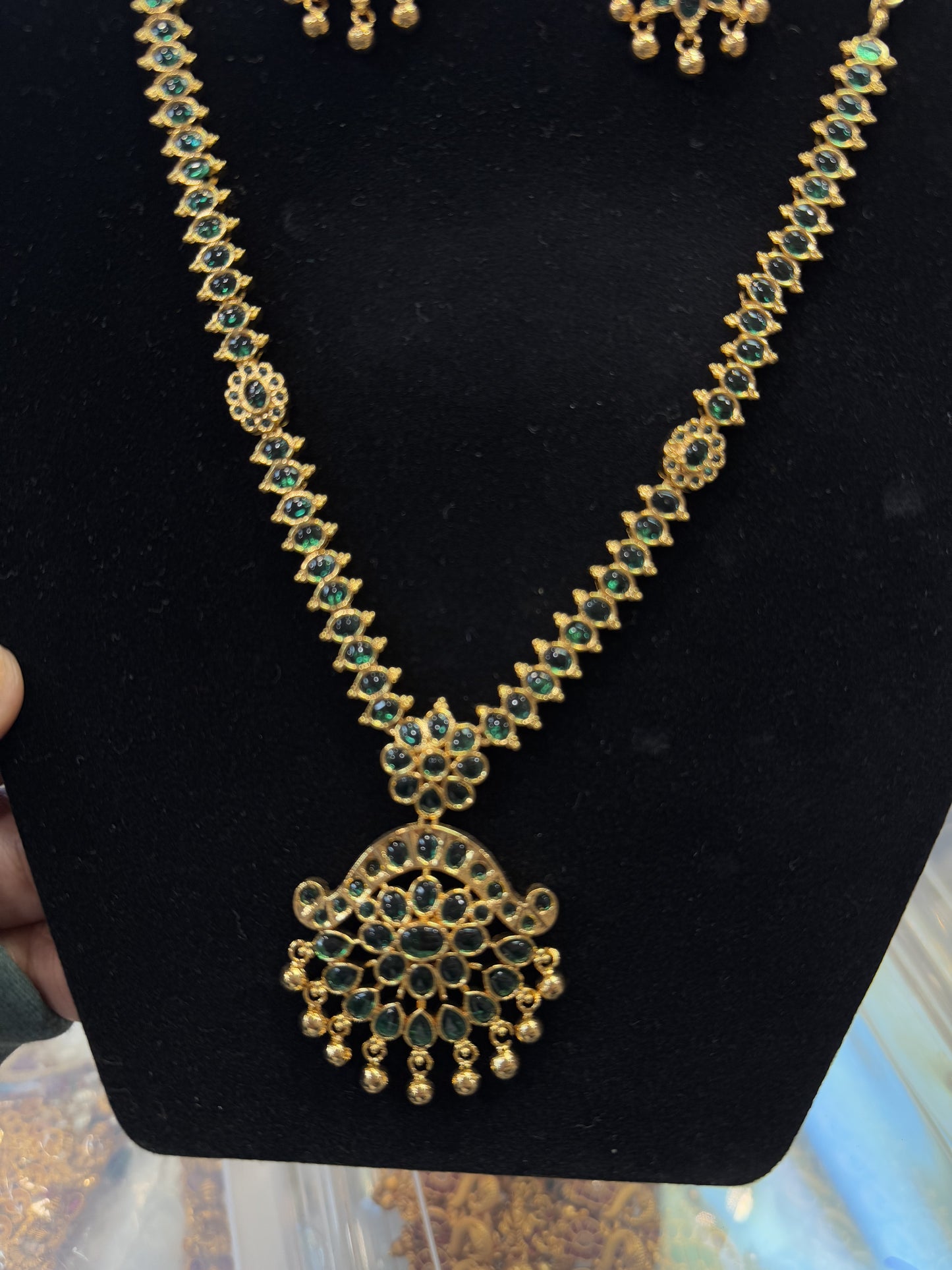 Awesome Gold Plated Necklace with Green Stones For Women