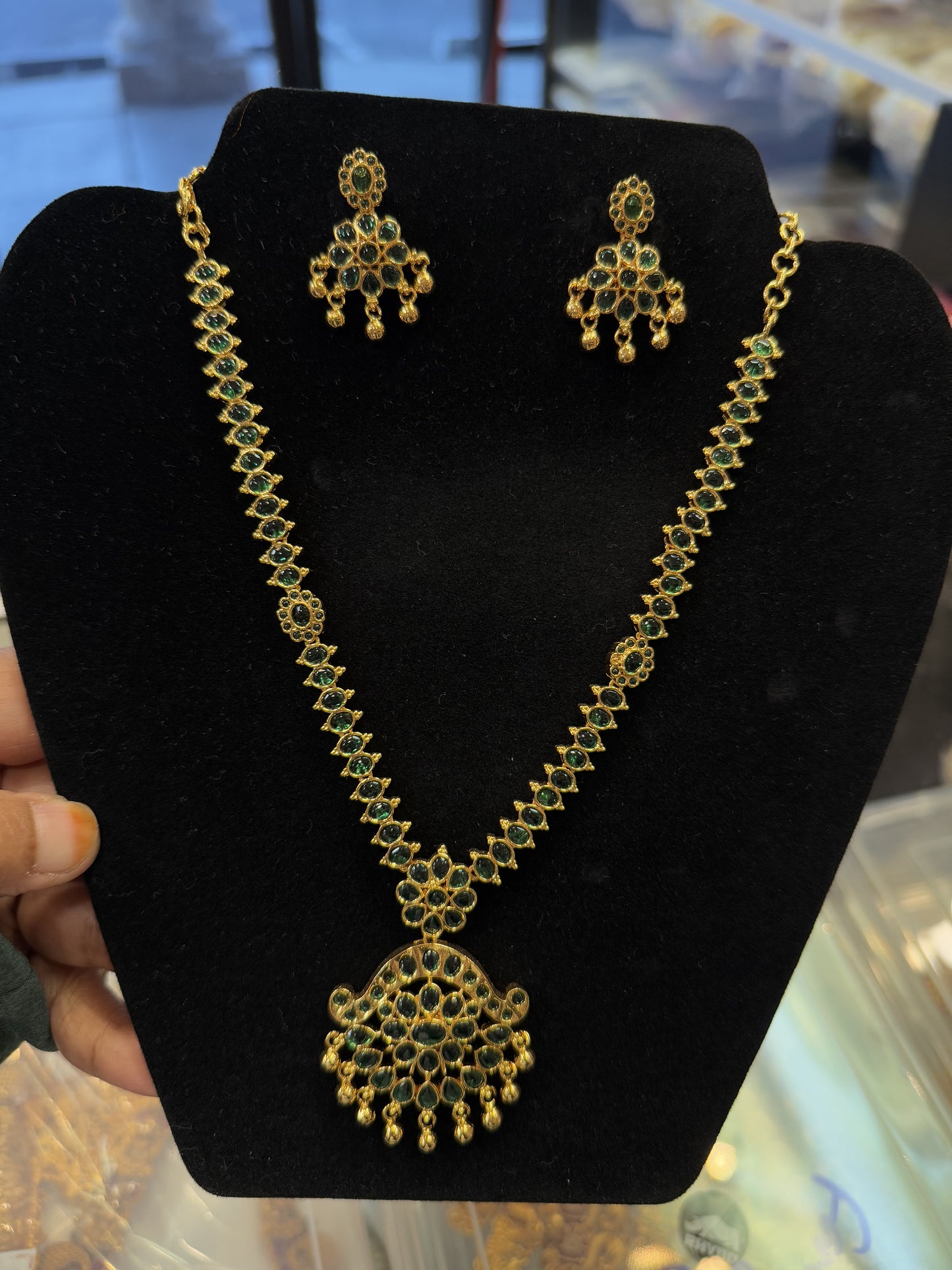 Awesome Gold Plated Necklace with Green Stones For Women