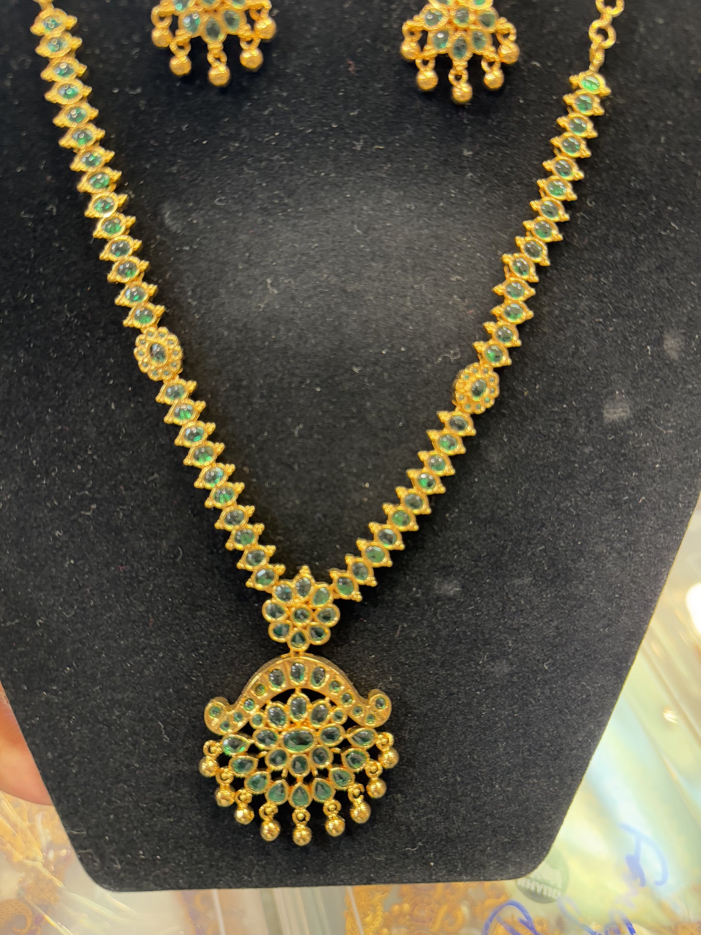 Awesome Gold Plated Necklace with Green Stones For Women