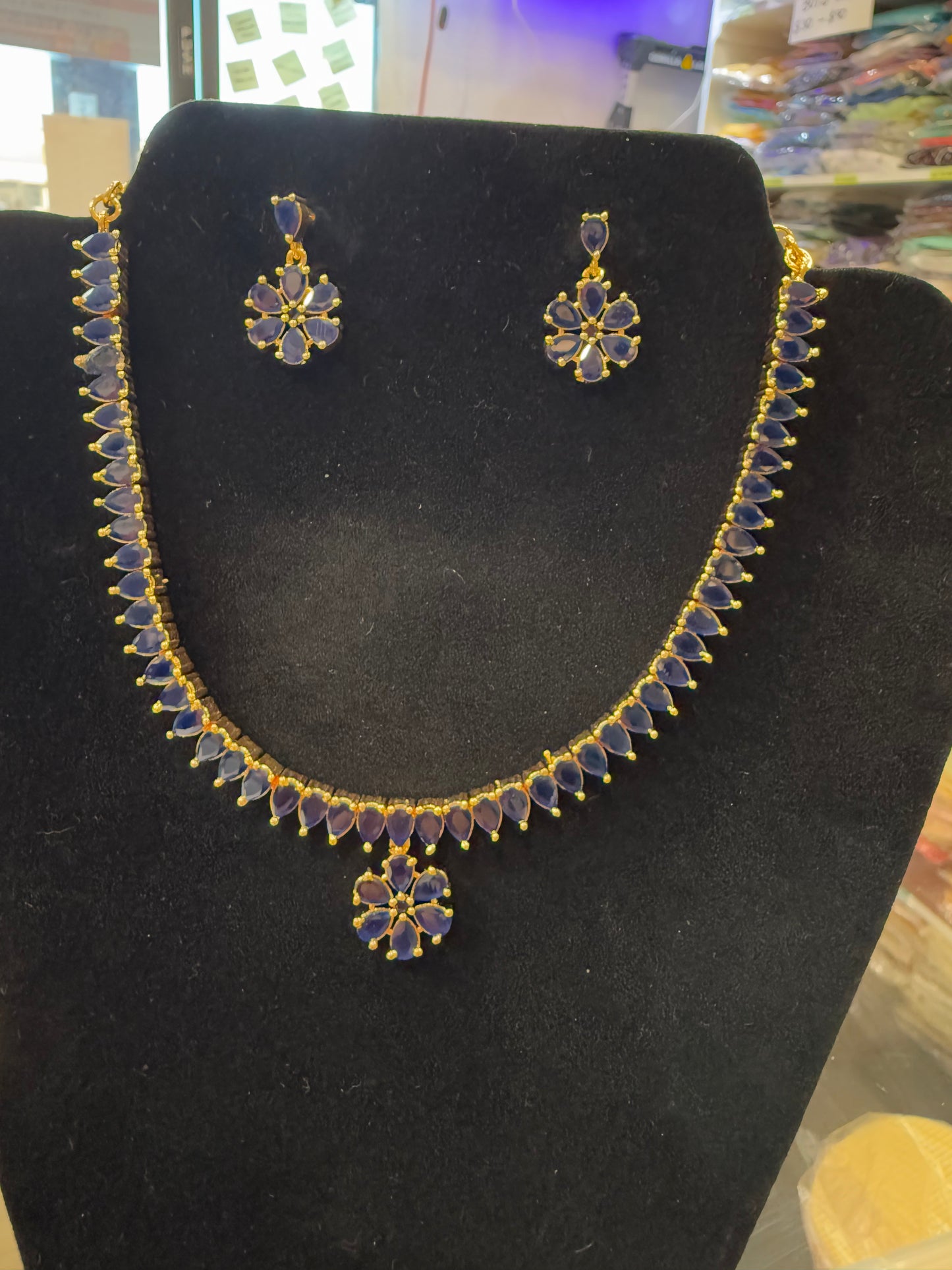 Awesome Gold Plated Necklace with Blue Stones For Women