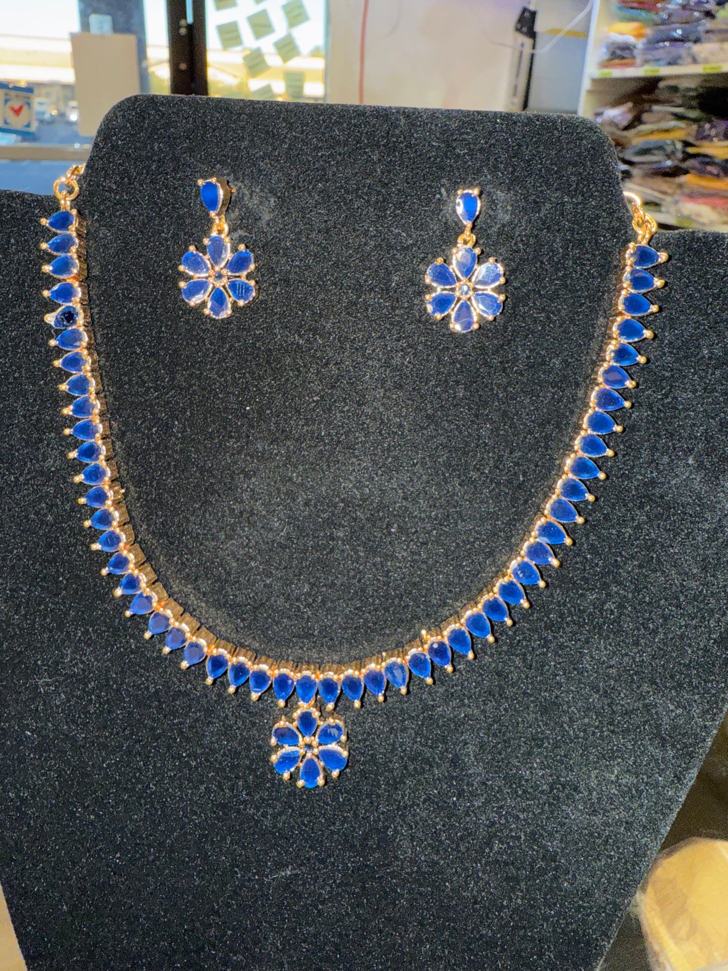 Awesome Gold Plated Necklace with Blue Stones For Women