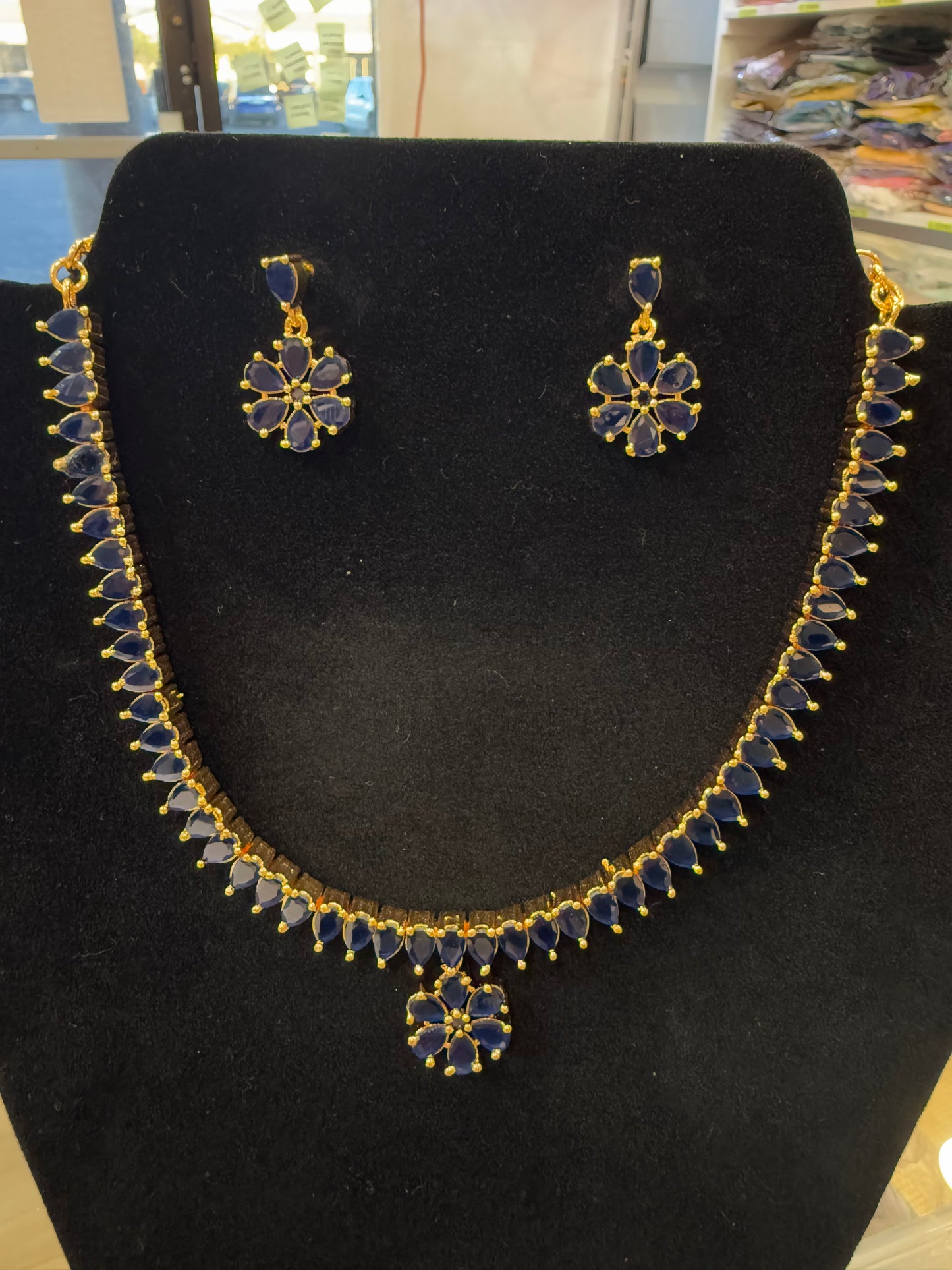 Awesome Gold Plated Necklace with Blue Stones For Women