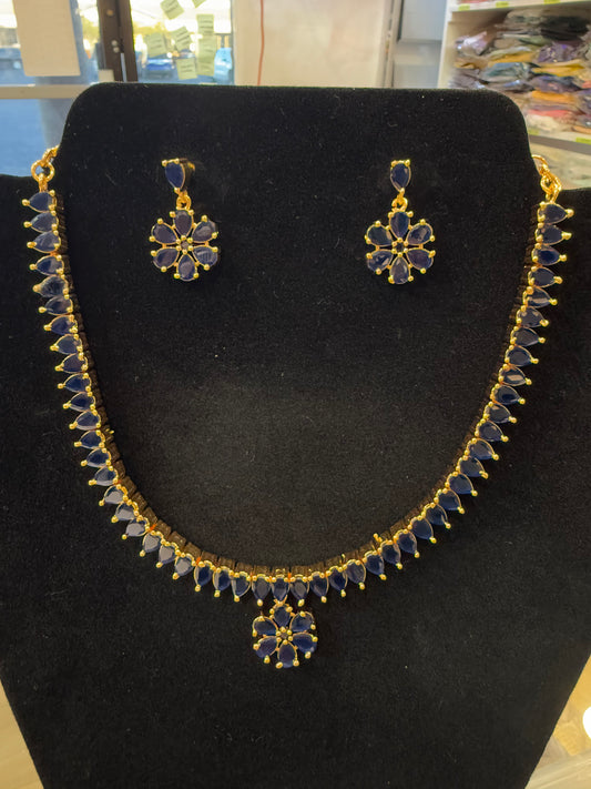 Awesome Gold Plated Necklace with Blue Stones For Women