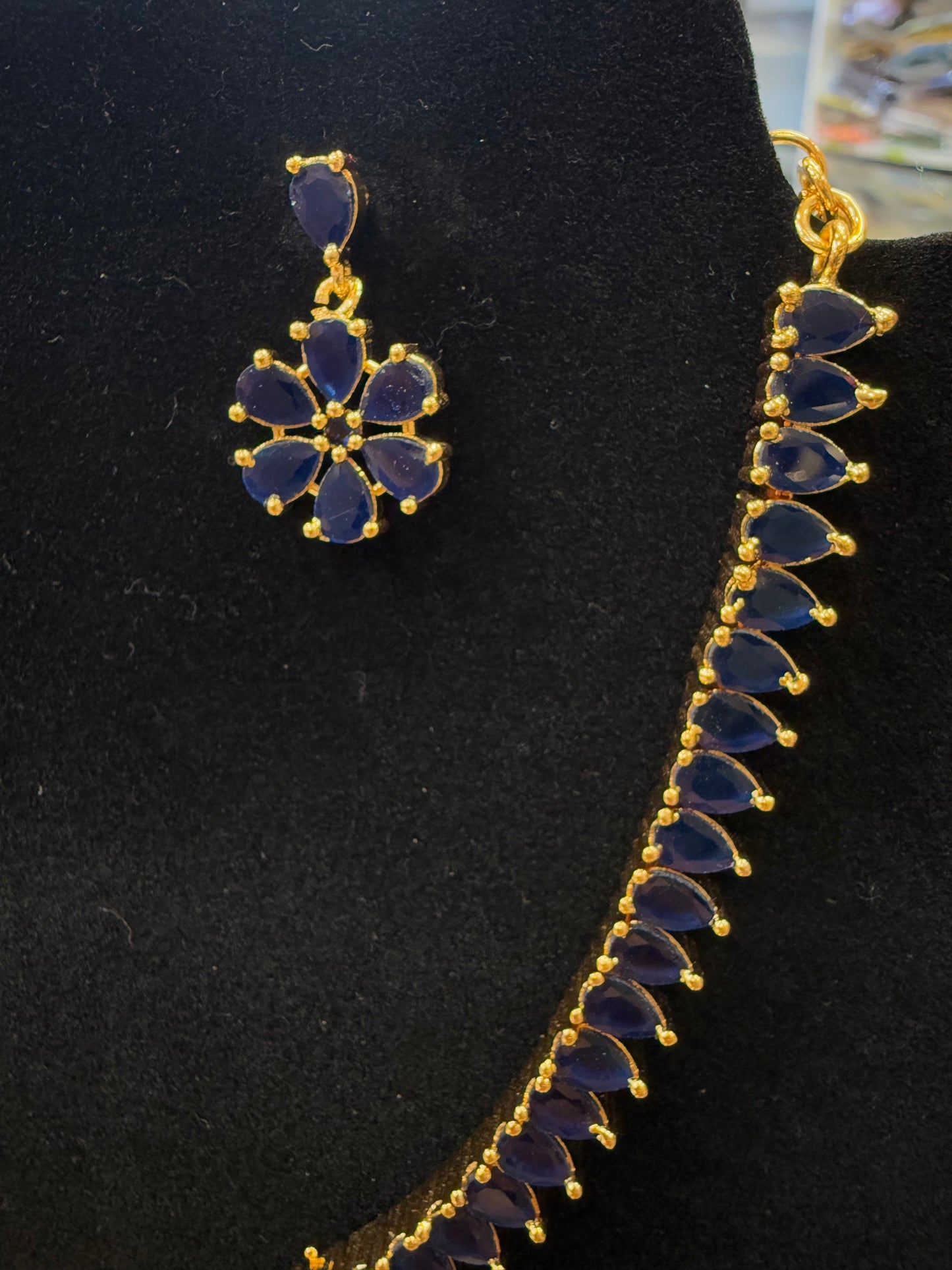 Awesome Gold Plated Necklace with Blue Stones For Women