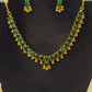 Alluring Gold Plated Green Color Stoned Necklace With Tear Drops