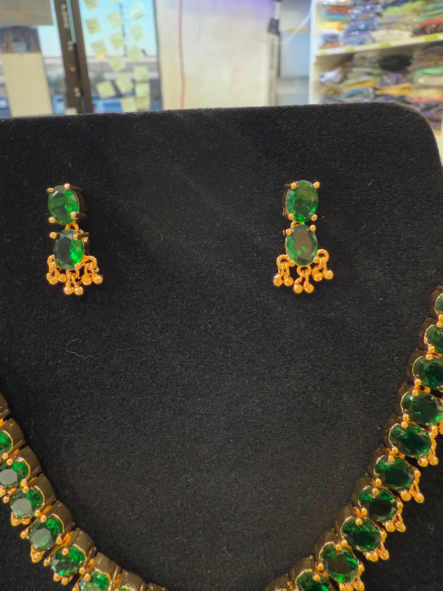 Alluring Gold Plated Green Color Stoned Necklace With Tear Drops