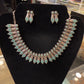 Alluring Sky Blue Color Studded Design Silver Toned Oxidized Necklace Set With Earrings