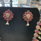 Alluring Hot Pink Floral Designed Silver Plated oxidized Necklace Set With Earrings And Pearl Beads