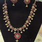 Alluring Hot Pink Floral Designed Silver Plated oxidized Necklace Set With Earrings And Pearl Beads