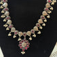 Alluring Hot Pink Floral Designed Silver Plated oxidized Necklace Set With Earrings And Pearl Beads