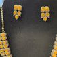 Alluring Leaf Shaped Yellow Stone Oxidized Necklace With Earrings