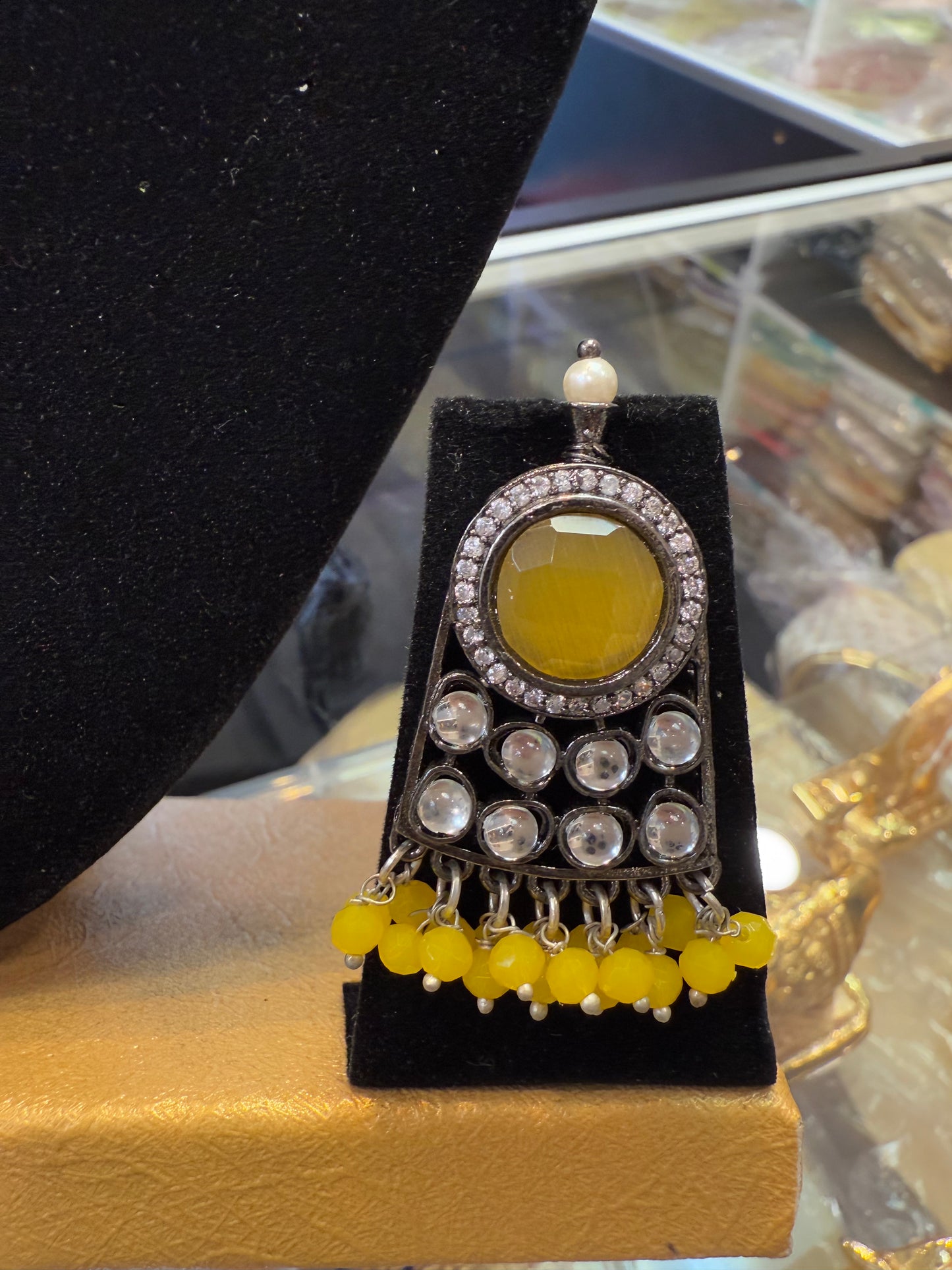 Amazing Yellow Stone Studded German Silver Oxidized Necklace And Earrings In USA