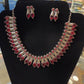 Alluring Magenta  Color Studded Design Silver Toned Oxidized Necklace Set With Earrings