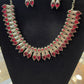 Alluring Magenta  Color Studded Design Silver Toned Oxidized Necklace Set With Earrings