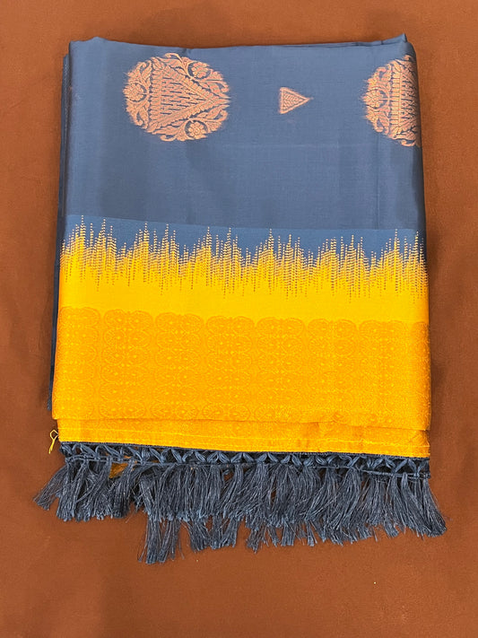 Blue and Yellow Soft Silk Saree