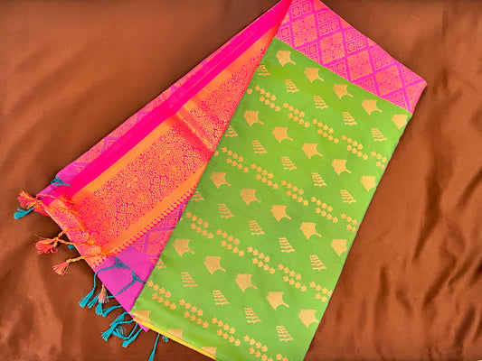 Green and Pink Soft Silk saree