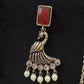 Amazing Maroon Stone Studded German Silver Plated Oxidized Necklace Set With Earrings And Pearl Beads