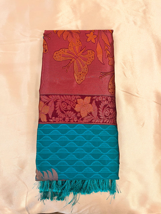 Gorgeous Teal and Purple Soft Silk Saree