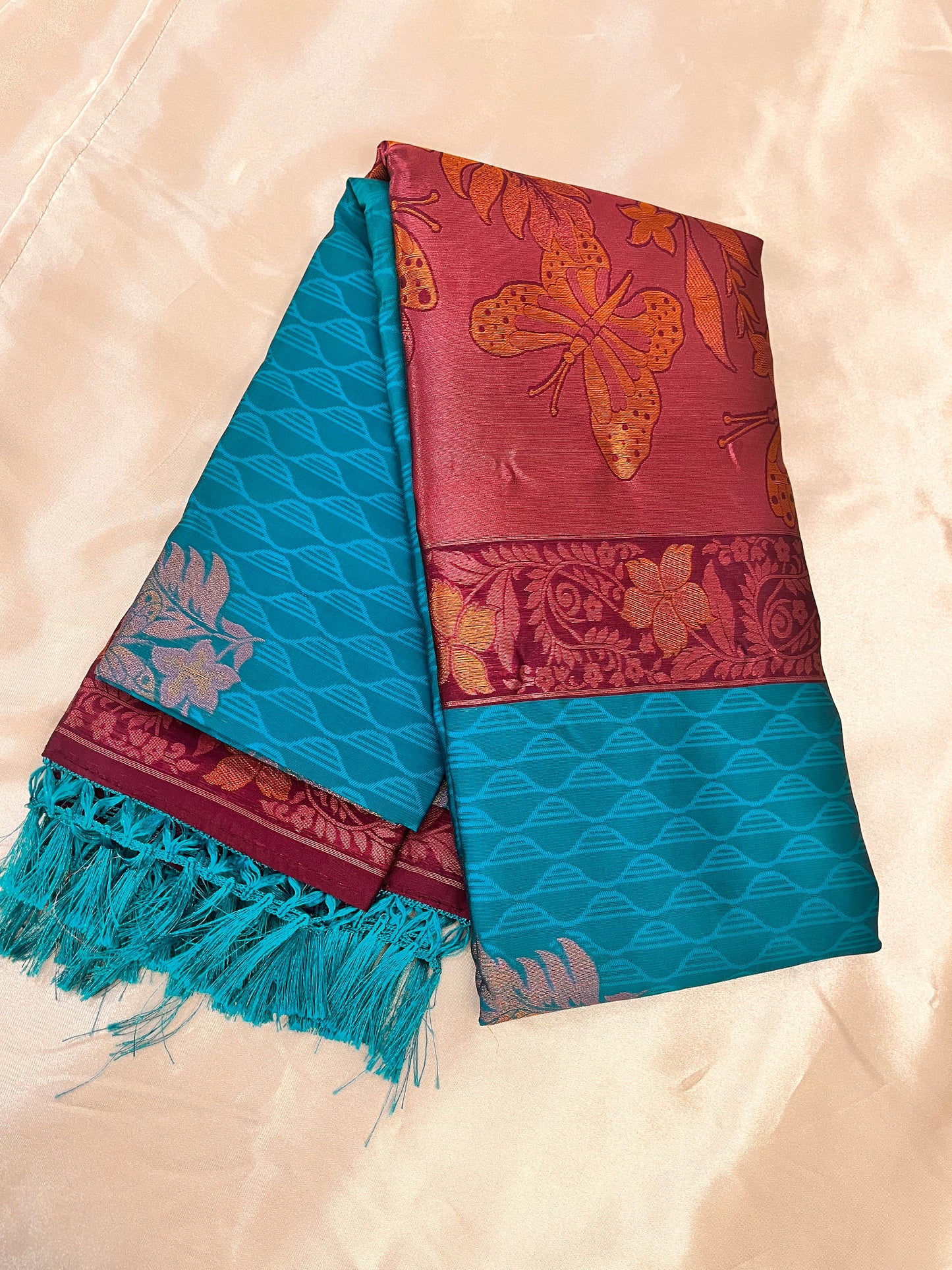 Gorgeous Teal and Purple Soft Silk Saree