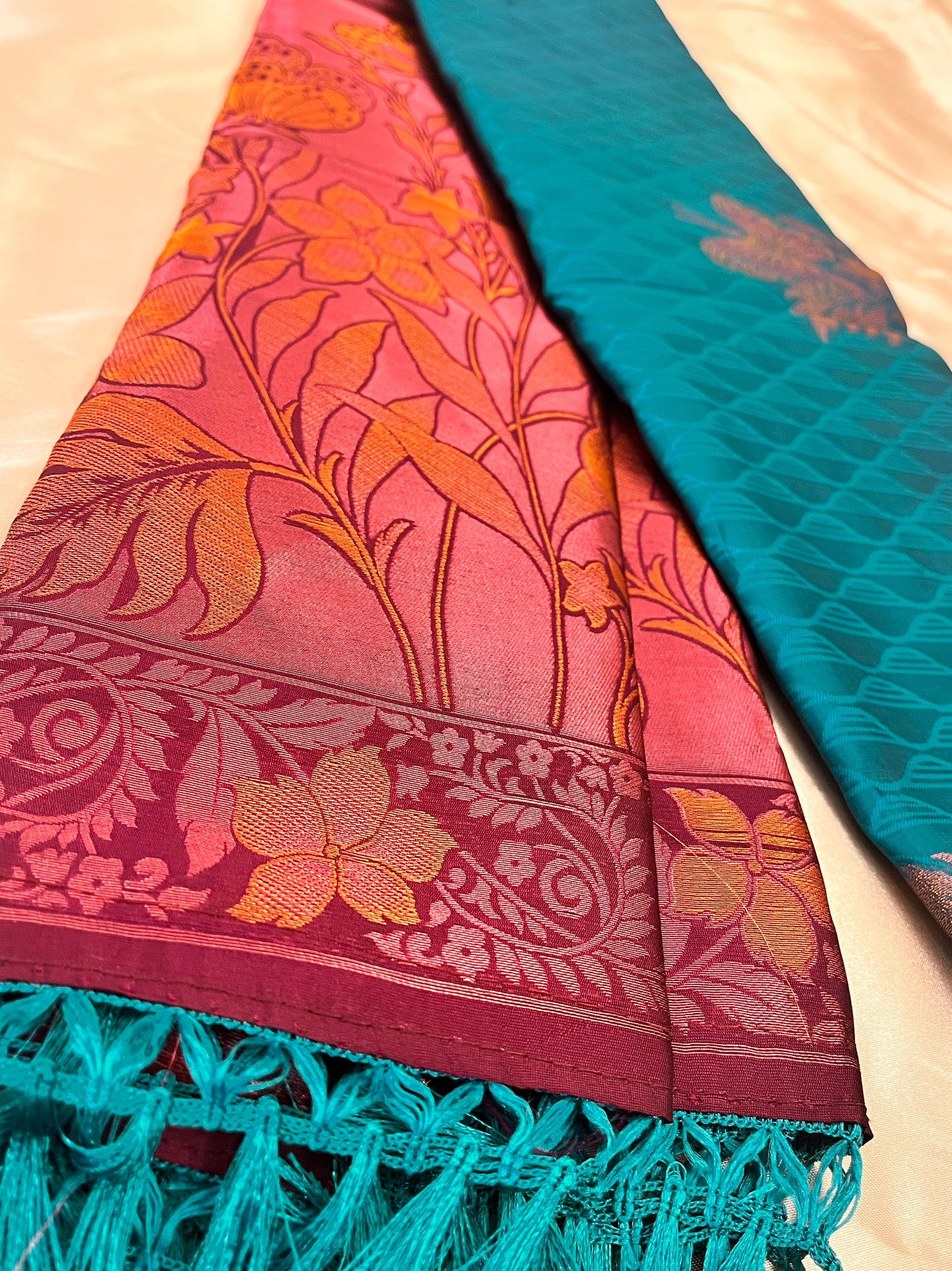 Gorgeous Teal and Purple Soft Silk Saree