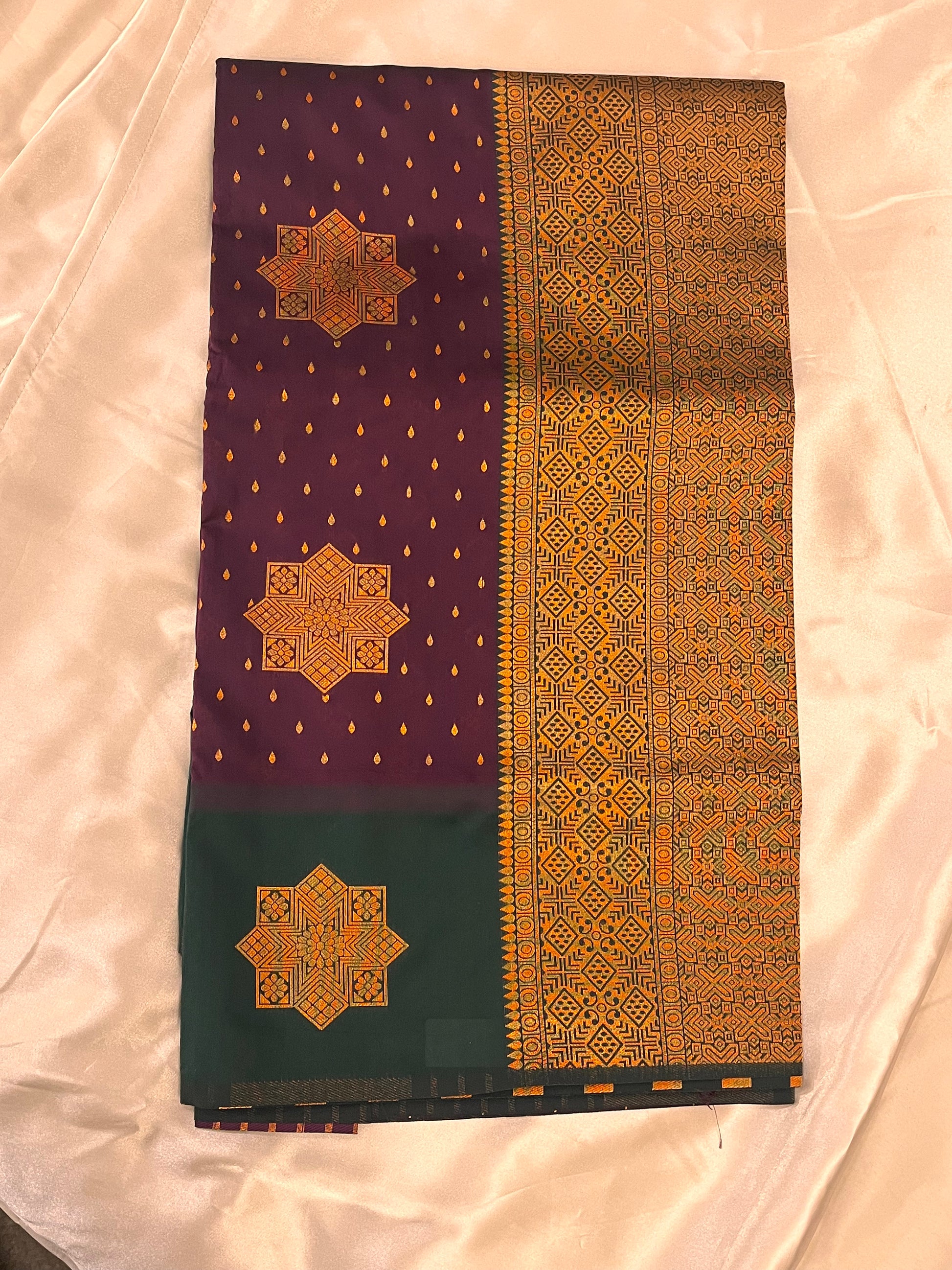 Purple and Dark Green Art Silk Saree In USA