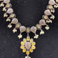 Attractive Light Yellow Color Silver Plated Oxidized Necklace With Pearl Drop Earrings