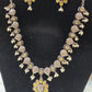 Attractive Light Yellow Color Silver Plated Oxidized Necklace With Pearl Drop Earrings