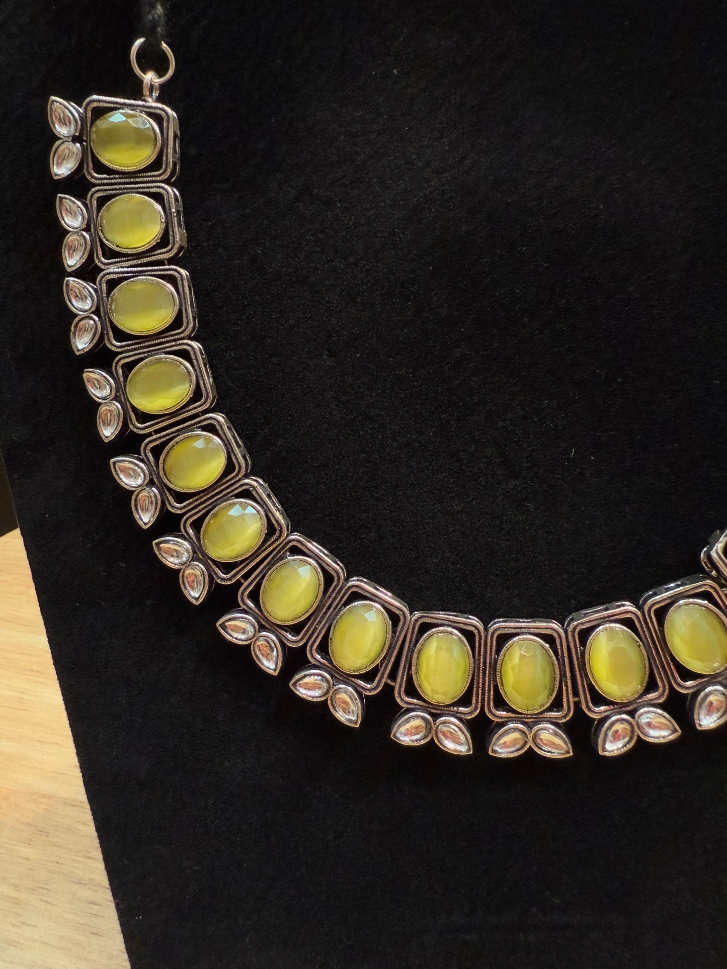 Beautiful Yellow Color With Silver Stone Fancy Oxidized Necklace With Earrings