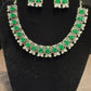 Beautiful Green Color With Silver Stone Fancy Oxidized Necklace With Earrings