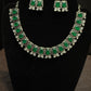 Beautiful Green Color With Silver Stone Fancy Oxidized Necklace With Earrings