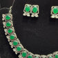 Beautiful Green Color With Silver Stone Fancy Oxidized Necklace With Earrings