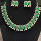 Beautiful Green Color With Silver Stone Fancy Oxidized Necklace With Earrings