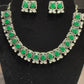 Beautiful Green Color With Silver Stone Fancy Oxidized Necklace With Earrings