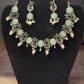 Amazing Sky Blue Stone Studded Peacock Design Silver Plated Oxidized Necklace Set With Earrings And Pearl Beads