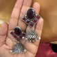 Maroon Stone Jhumka Designer Oxidized Earrings For Women In USA