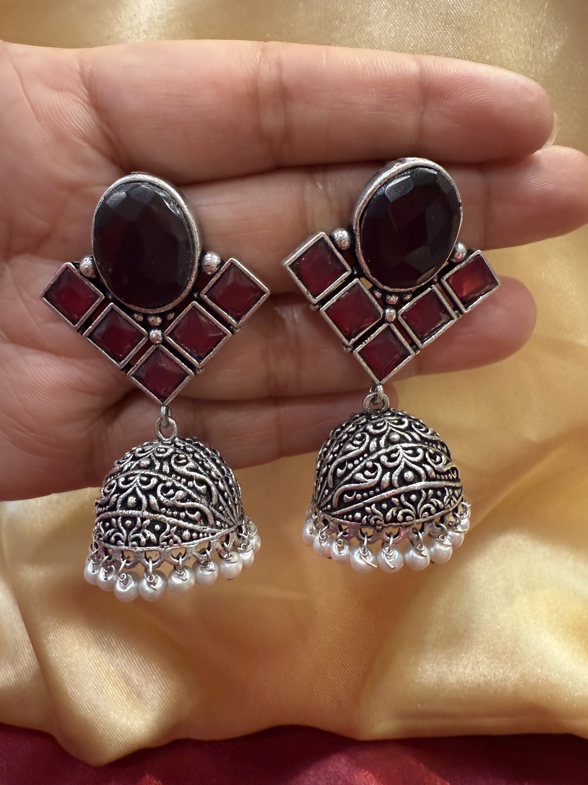 Jhumka Designer Oxidized Earrings For Women In Mesa