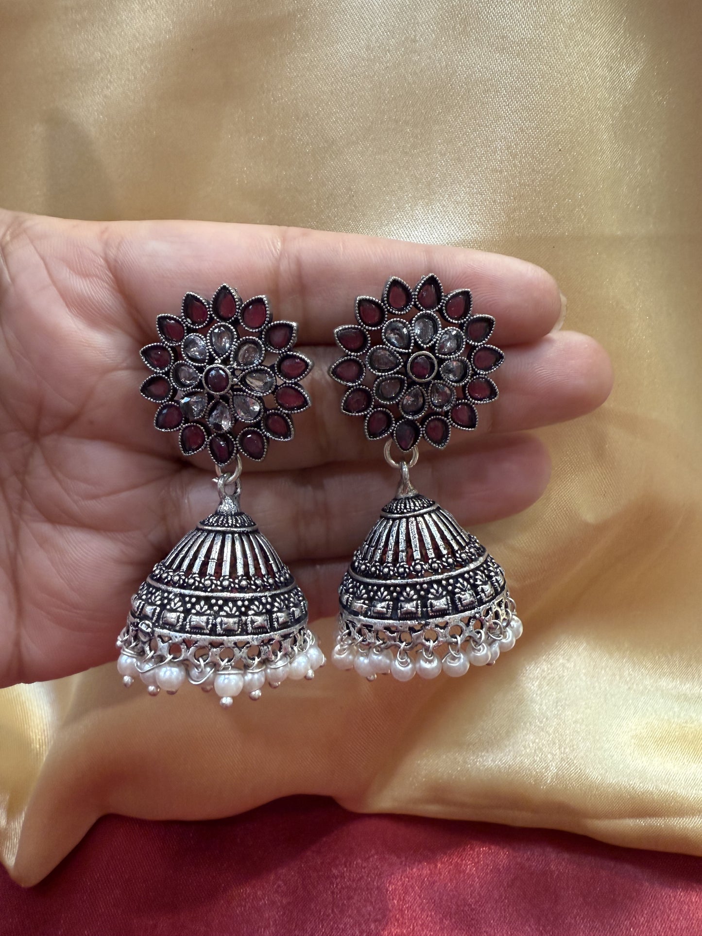 Attractive Beautiful Grey And Maroon Color earings Oxidized Pearls Drop Earrings For Women