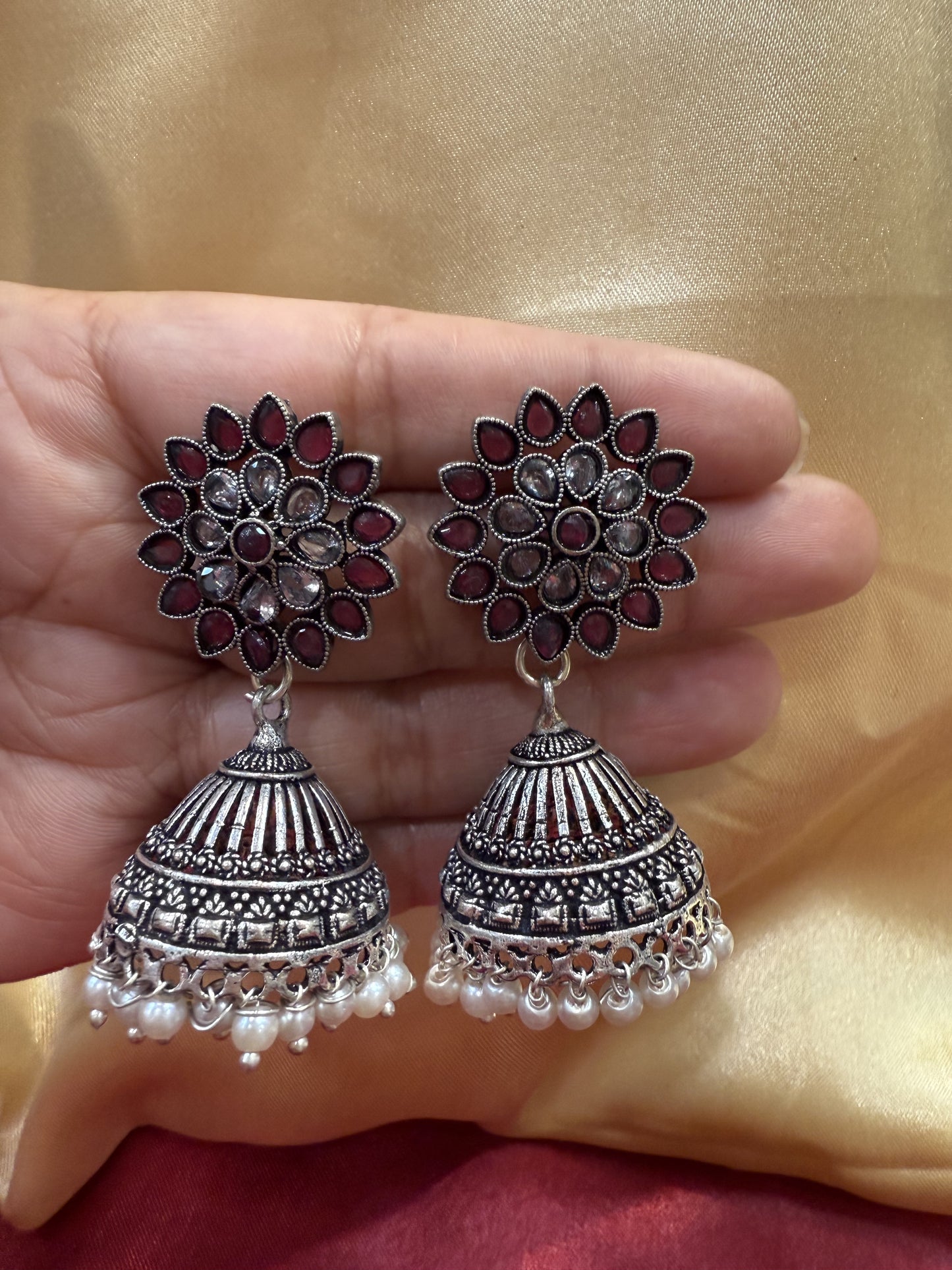 Attractive Beautiful Grey And Maroon Color earings Oxidized Pearls Drop Earrings For Women