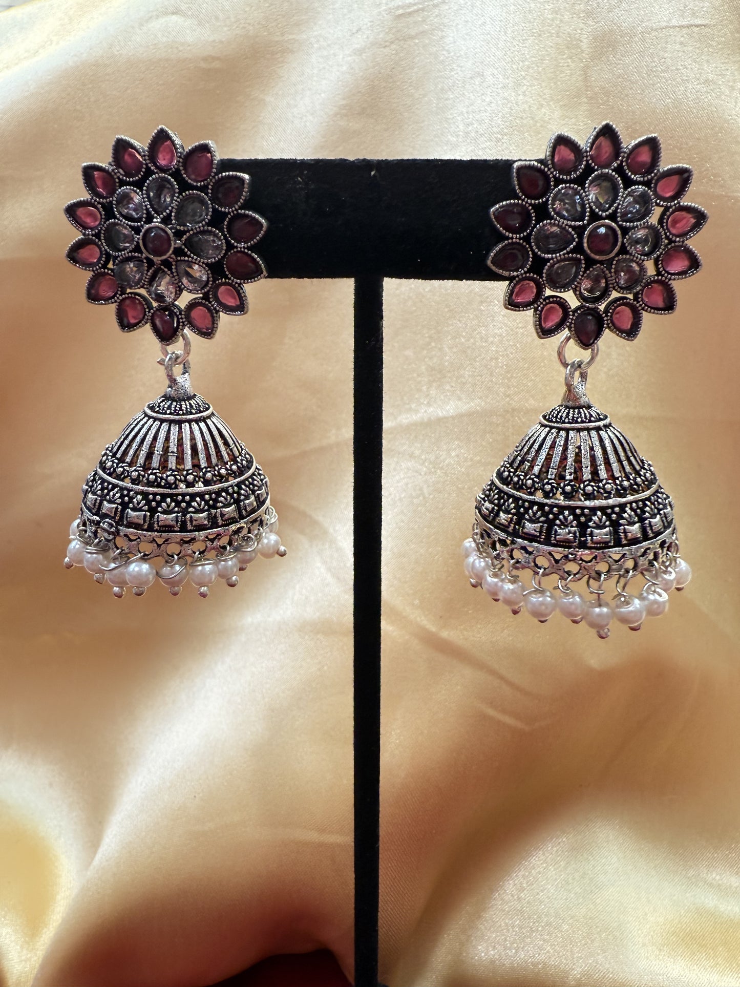 Attractive Beautiful Grey And Maroon Color earings Oxidized Pearls Drop Earrings For Women