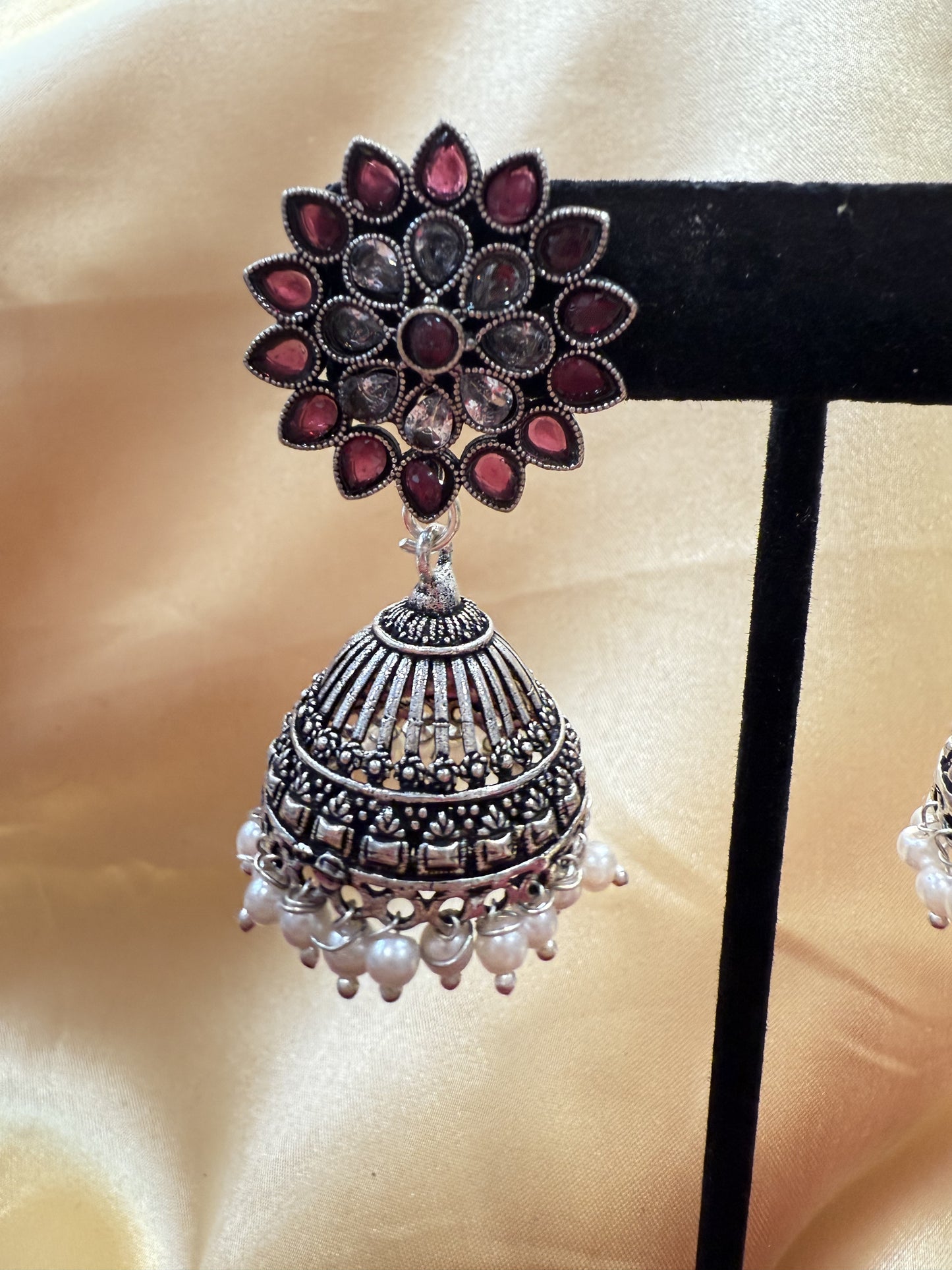 Attractive Beautiful Grey And Maroon Color earings Oxidized Pearls Drop Earrings For Women