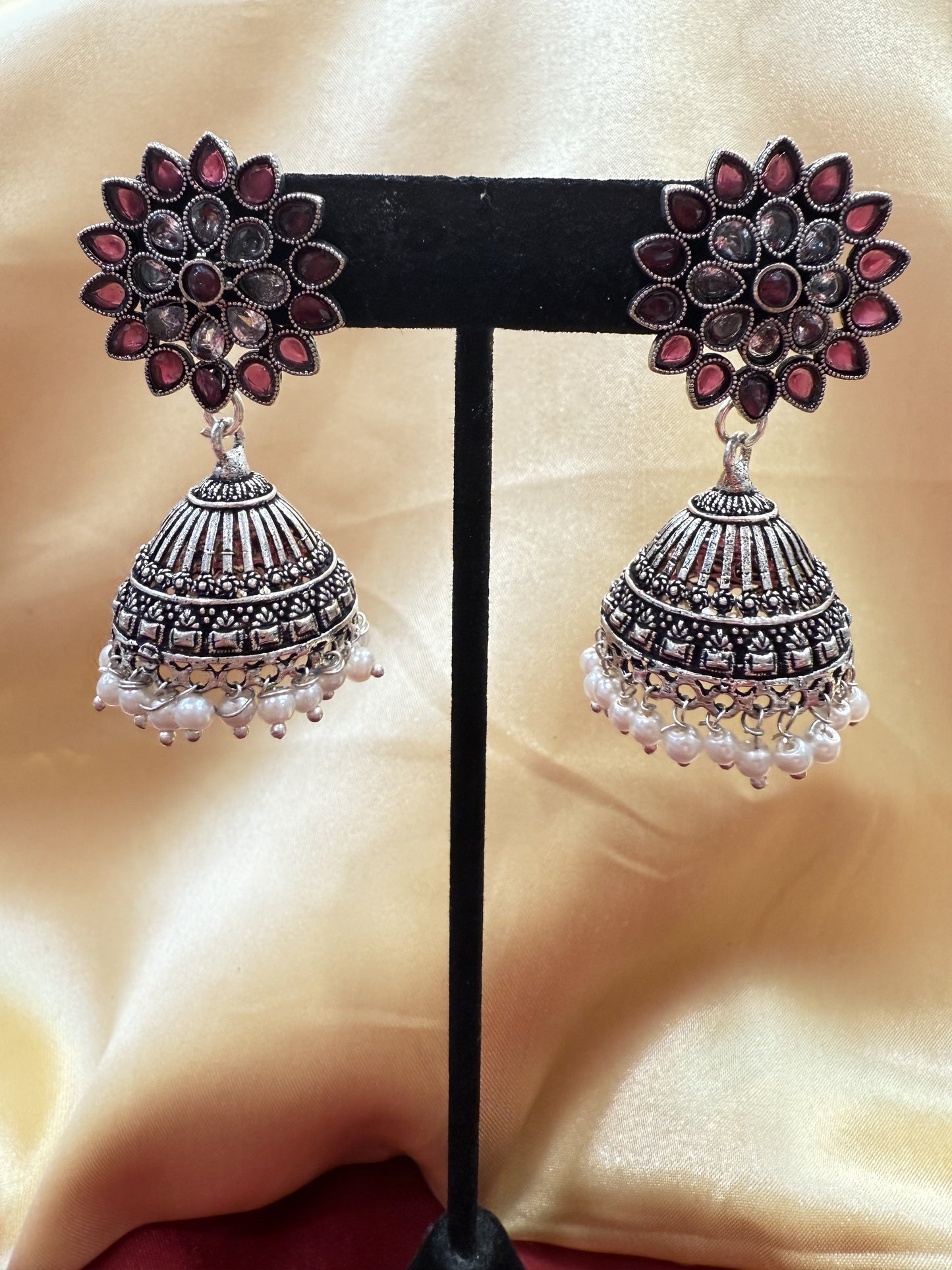 Attractive Beautiful Grey And Maroon Color earings Oxidized Pearls Drop Earrings For Women