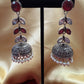 Alluring Beautiful Silver Stone And Maroon Stone Oxidized Jhumka Earrings For Women